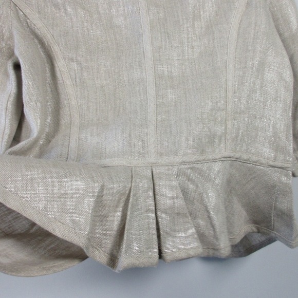 Maje Metallic Blazer Linen Top Jacket Women 2 M Beige Crop Peplum Office y2k 290 - Picture 9 of 13